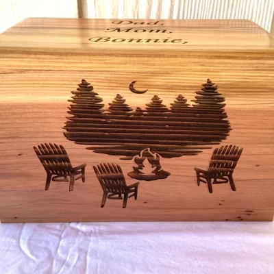 Adult Wood Cremation Urn - Camping At The Lake