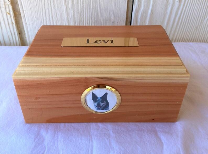 Large Pet Cremation Urn with Picture Insert and Personalized Plaque