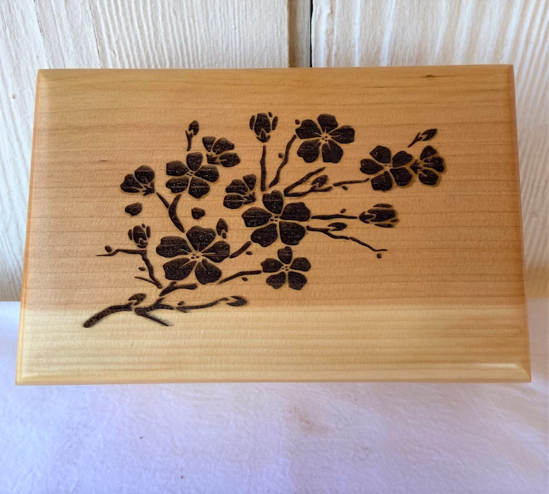 Large White Cedar with Engraved Sakura Blossoms with Personalization Option