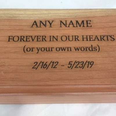 Personalized Laser Engraved Medium Wood Pet Cremation Urn Optional Brass Plaque
