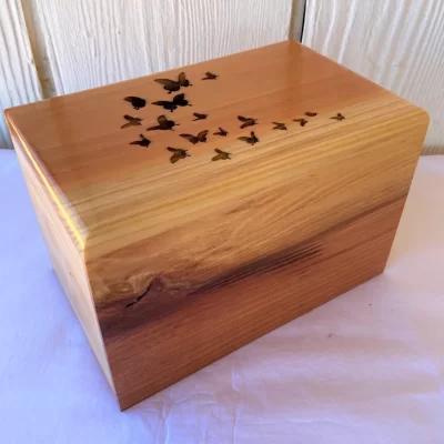 Small Adult Wood Cremation Urn with Butterflies