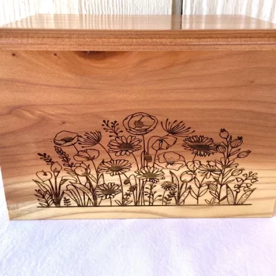 Small Adult Wood Cremation Urn - Wild Flowers/Nature