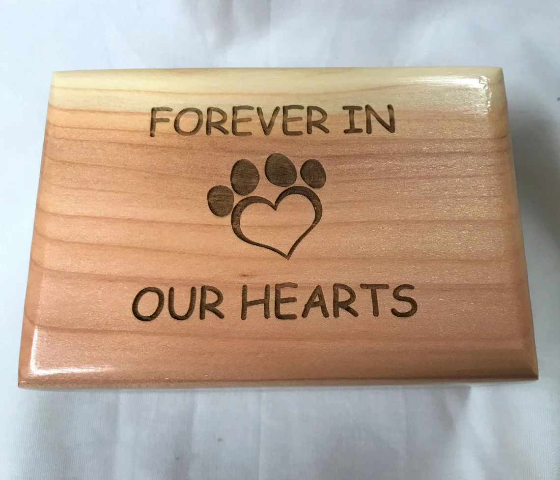 Small Wood Pet Cremation Urn, Engraved wood urn, Pet urn
