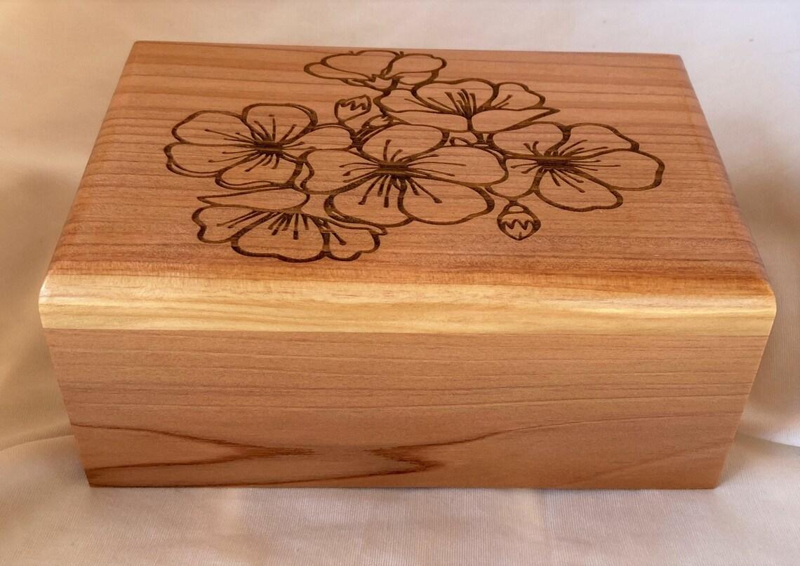 Medium Red Wood Pet Cremation Urn Personalization Engraving Optional