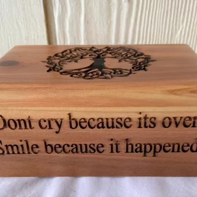 Small Wood Pet Cremation Urn with Engraved Tree Of Life