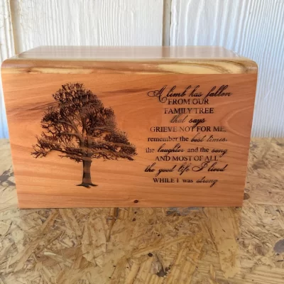 Redwood Small Adult Engraved Cremation Urn Personalized Name on Top