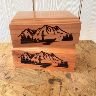 2 Medium Pet Cremation Urns, Fishing Scene, Top Engraving Option