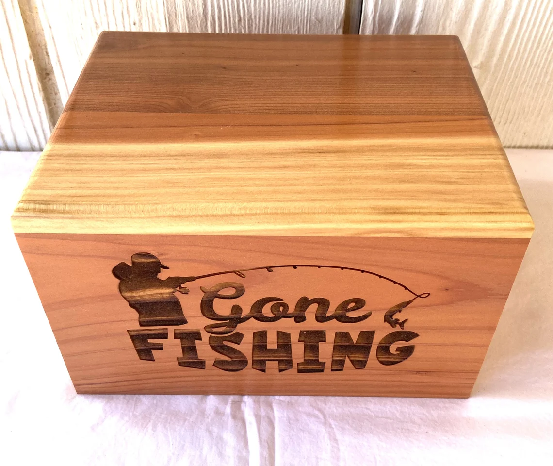 Adult Wood Cremation Urn - Gone Fishing