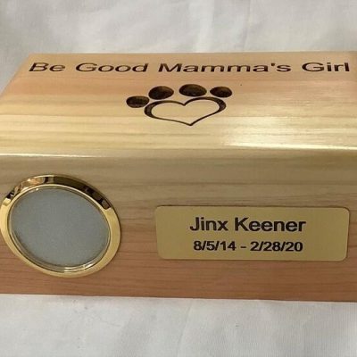 Medium Wood Pet Cremation Picture Urn Engraved and Brass Plaque