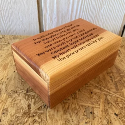 Medium Wood Pet Cremation Urn with Poem and Optional Name on Front