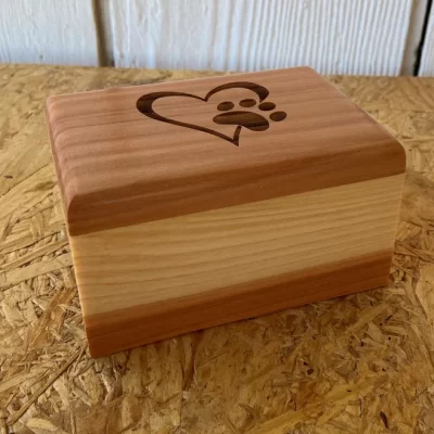 Small Wood Pet Cremation Urn with Personalization on the Front