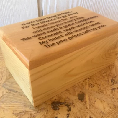 Large White Cedar Pet Cremation Urn with Engraved Poem - option for name engraved front