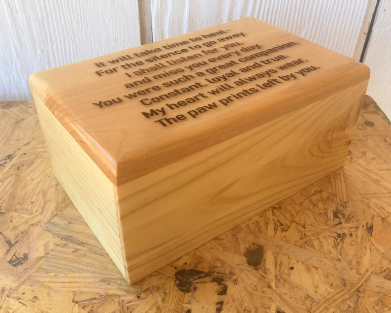 Large White Cedar Pet Cremation Urn with Engraved Poem - option for name engraved front