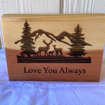Small Adult Wood Cremation Urn - Wilderness/Deer Engraving
