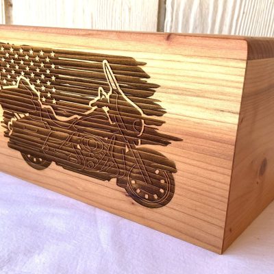Adult Wood Cremation Urn, Motorcyle Wooden Cremation Urn